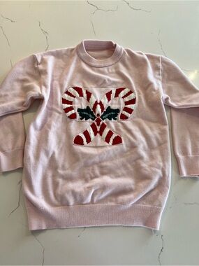 Kids' Pink Candy Cane Crewneck Sweater